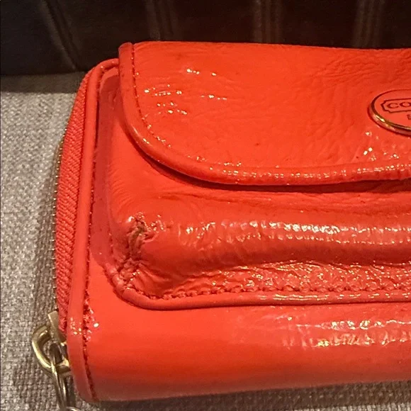 Coach Coral Patent Leather Zip Around Wristlet Wallet - Picture 3 of 5
